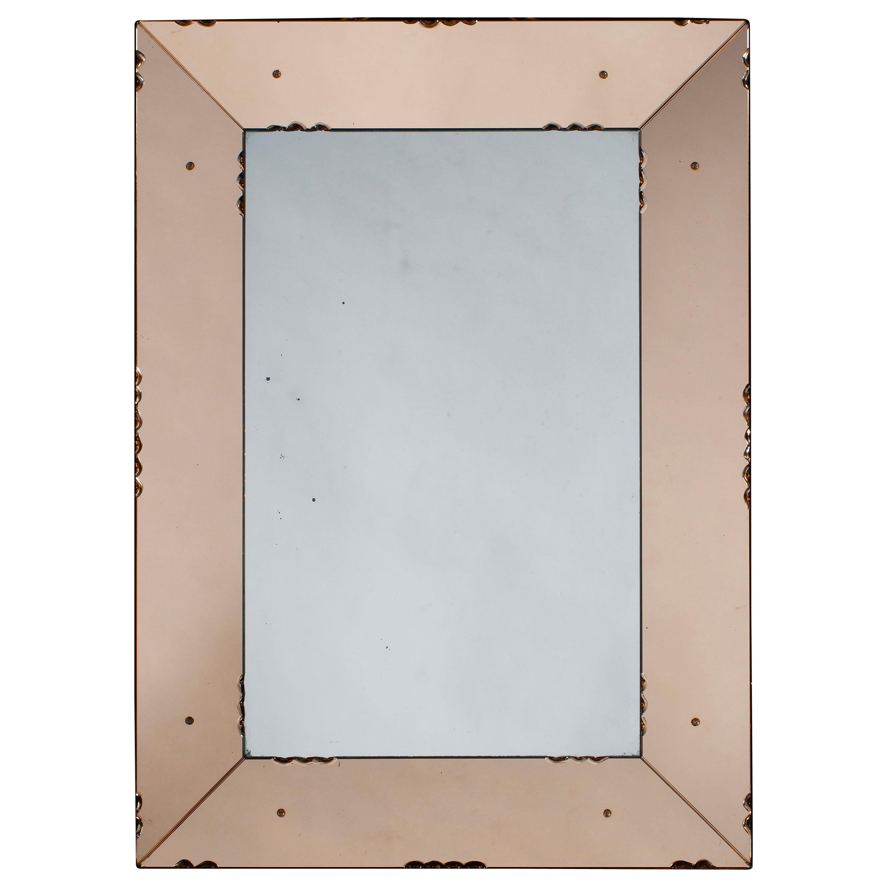 Mirror French Vintage Orange Tint Scallop Canted For Sale