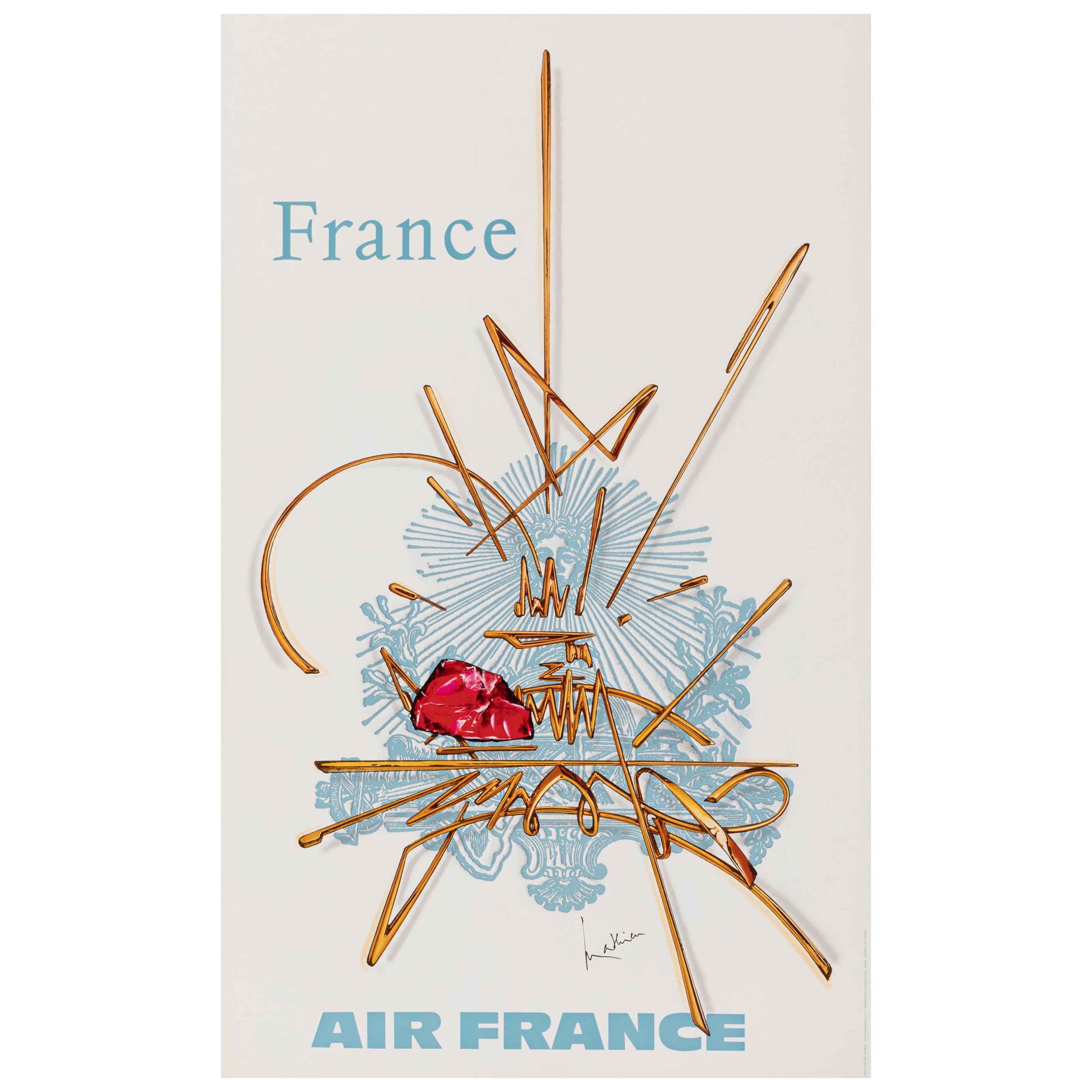 Georges Mathieu, Original Vintage Airline Poster, Air France Eiffel Tower, 1967 For Sale