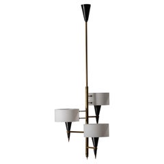 Italian Chandelier in Opaline Glass and Brass