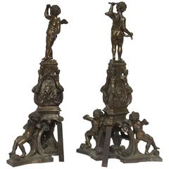 Pair of Baroque Style Bronze Andirons