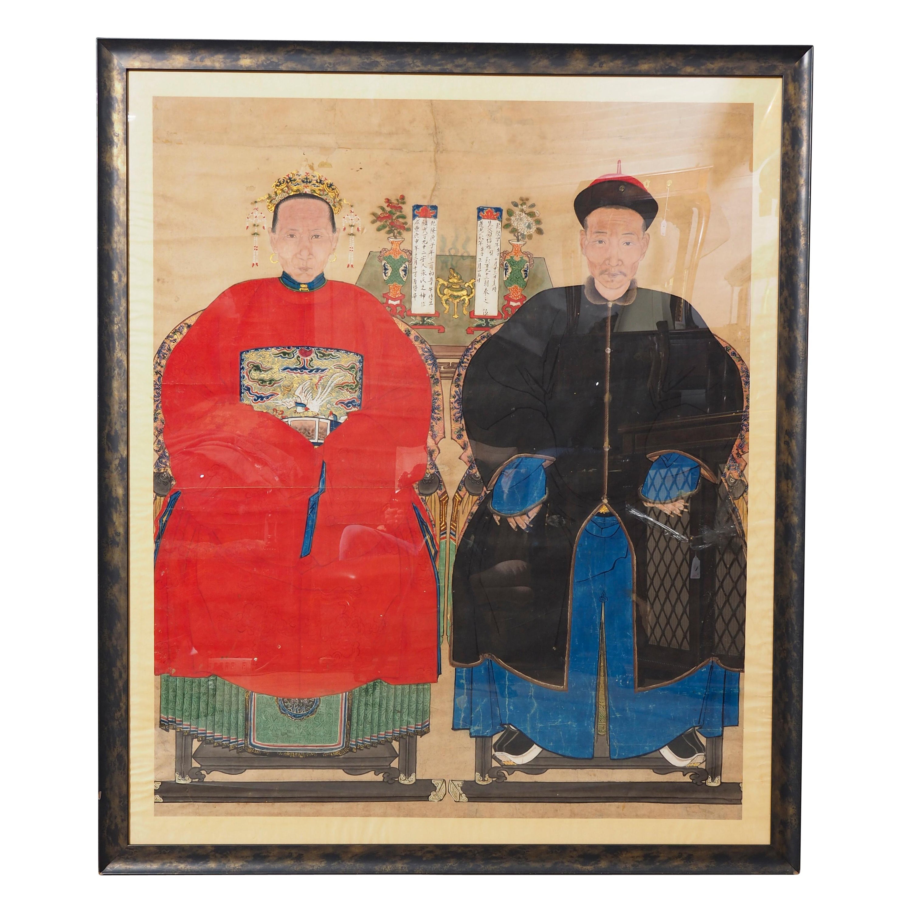 Framed Chinese Ancestor Portrait For Sale