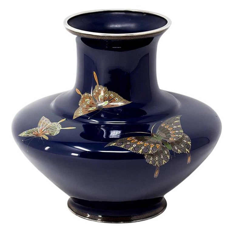 Japanese Cloisonne Enamel Butterfly Vase Hayashi Kodenji For Sale