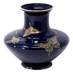 Antique Japanese Cloisonne Enamel Butterfly Vase Hayashi Kodenji