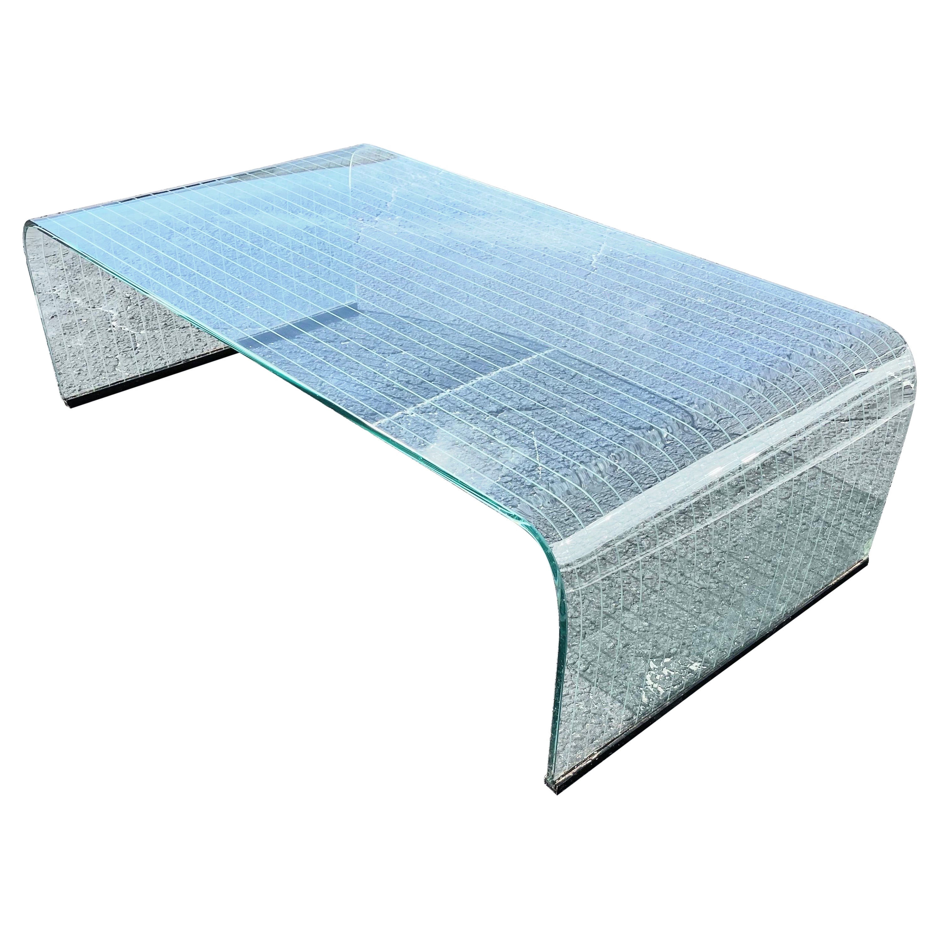 1980s Etched Glass Waterfall Table by Angelo Cortesi for Fiam For Sale