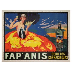 Affiche vintage d'origine de Delval, Fap Anis, Pastis, Gaby Deslys, Alcohol, 1925