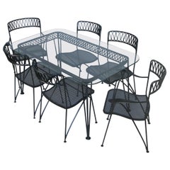 1950s Italian Wrought Iron Dining Table and Six Chairs by Salterini