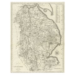 Große antike Grafschaftskarte von Lincolnshire, England