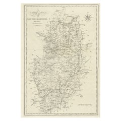 Grande carte ancienne du comté de Nottinghamshire, Angleterre