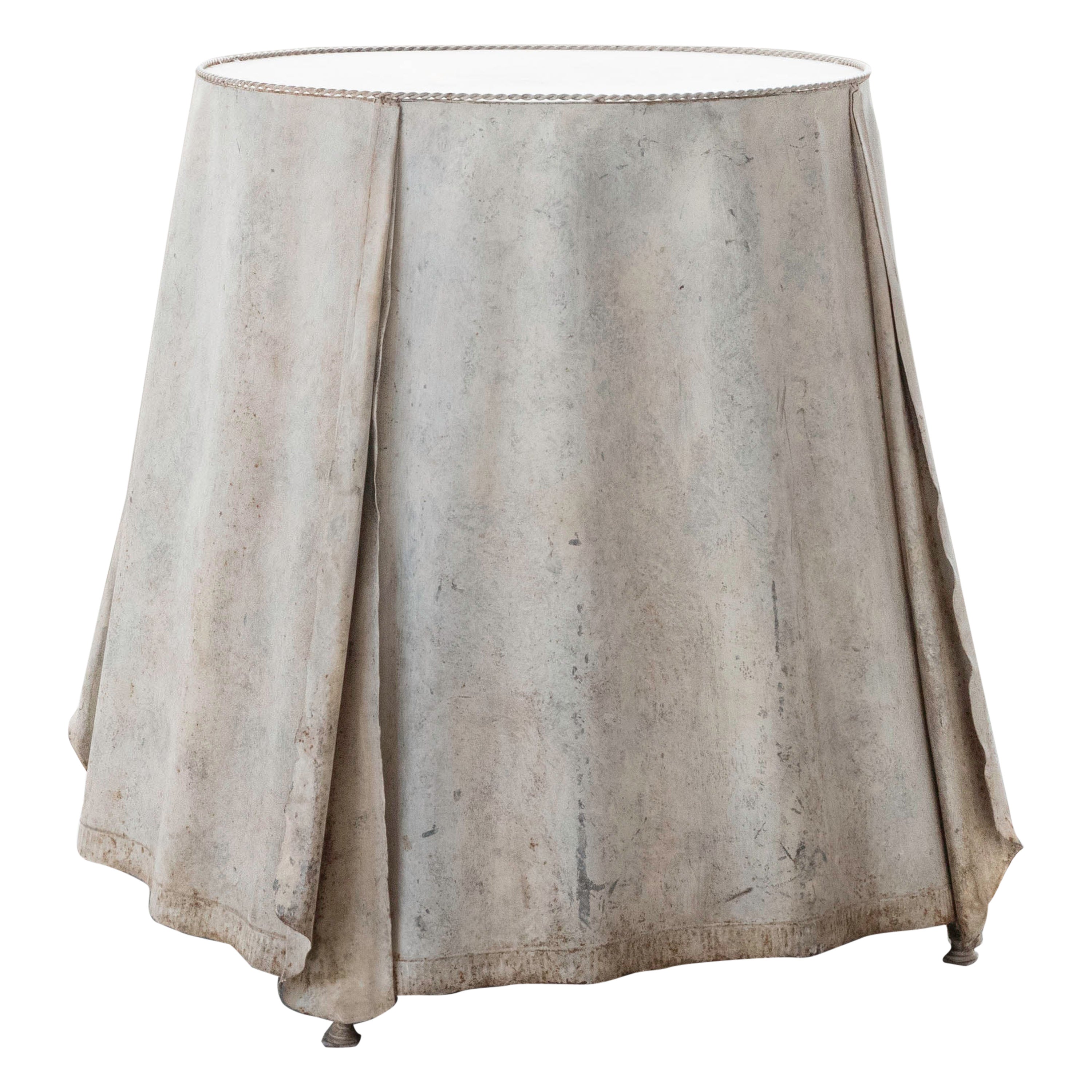 Trompe L'oeil Galvanized Steel Draped Occasional Table, Made in Italy