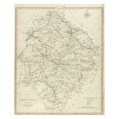 Large Antique County Map of Warwickshire, England, with Hand Coloring