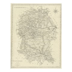 Large Antique County Map of Wiltshire, England, 1805