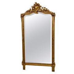 Antique Louis XV Style Gilt Overmantel Mirror with Bevelled Glass Plate