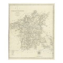 Grande carte ancienne du comté de Worcestershire, Angleterre