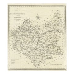 Grande carte ancienne du County de Leicestershire, Angleterre, 1805