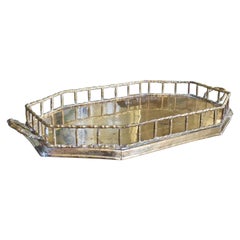 Large Hollywood Regency Brass Faux Bamboo Rectangular Serving Tray, India
