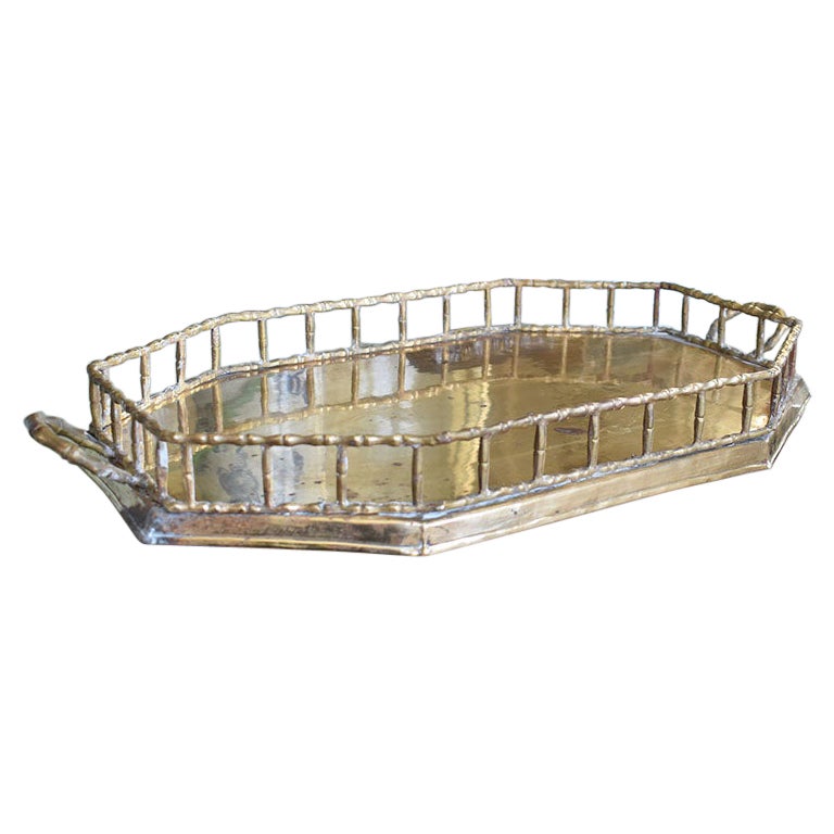 Large Hollywood Regency Brass Faux Bamboo Rectangular Serving Tray, India For Sale at 1stDibs