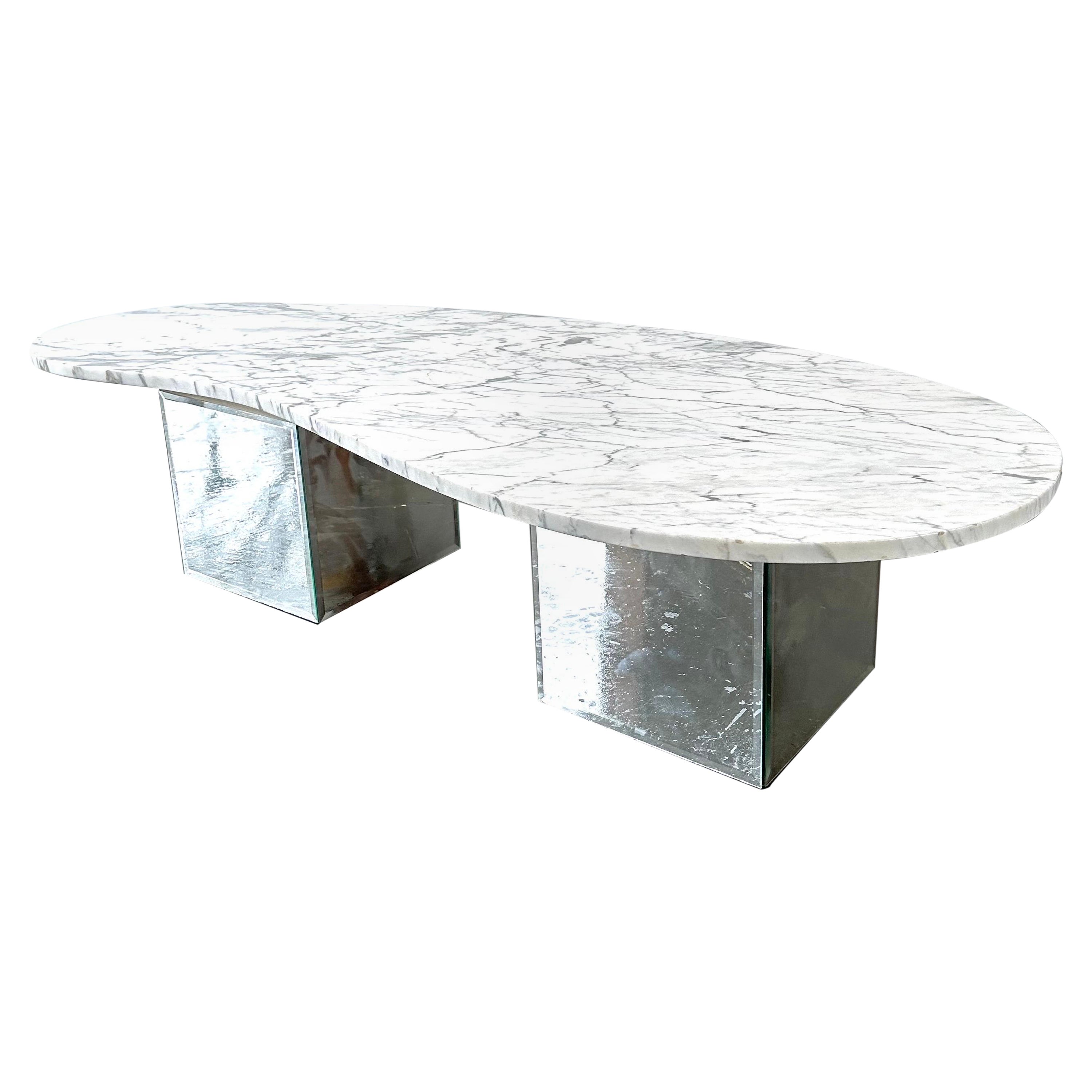 Vintage Post Mod Kidney Shaped Marble Top Table with Glass Base For Sale