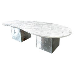 Vintage Post Mod Kidney Shaped Marble Top Table with Glass Base