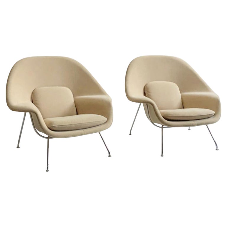 Set of Two Knoll Womb Chairs Tan Fabric For Sale at 1stDibs