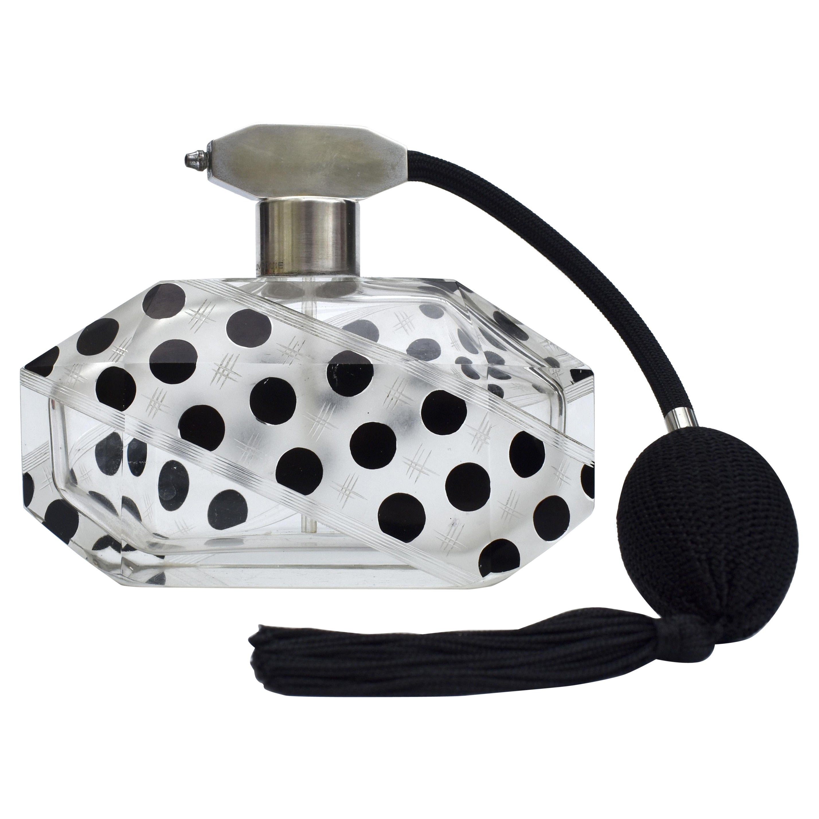 Atomizador de perfume Art Déco grande de señora de cristal y esmalte, c1930