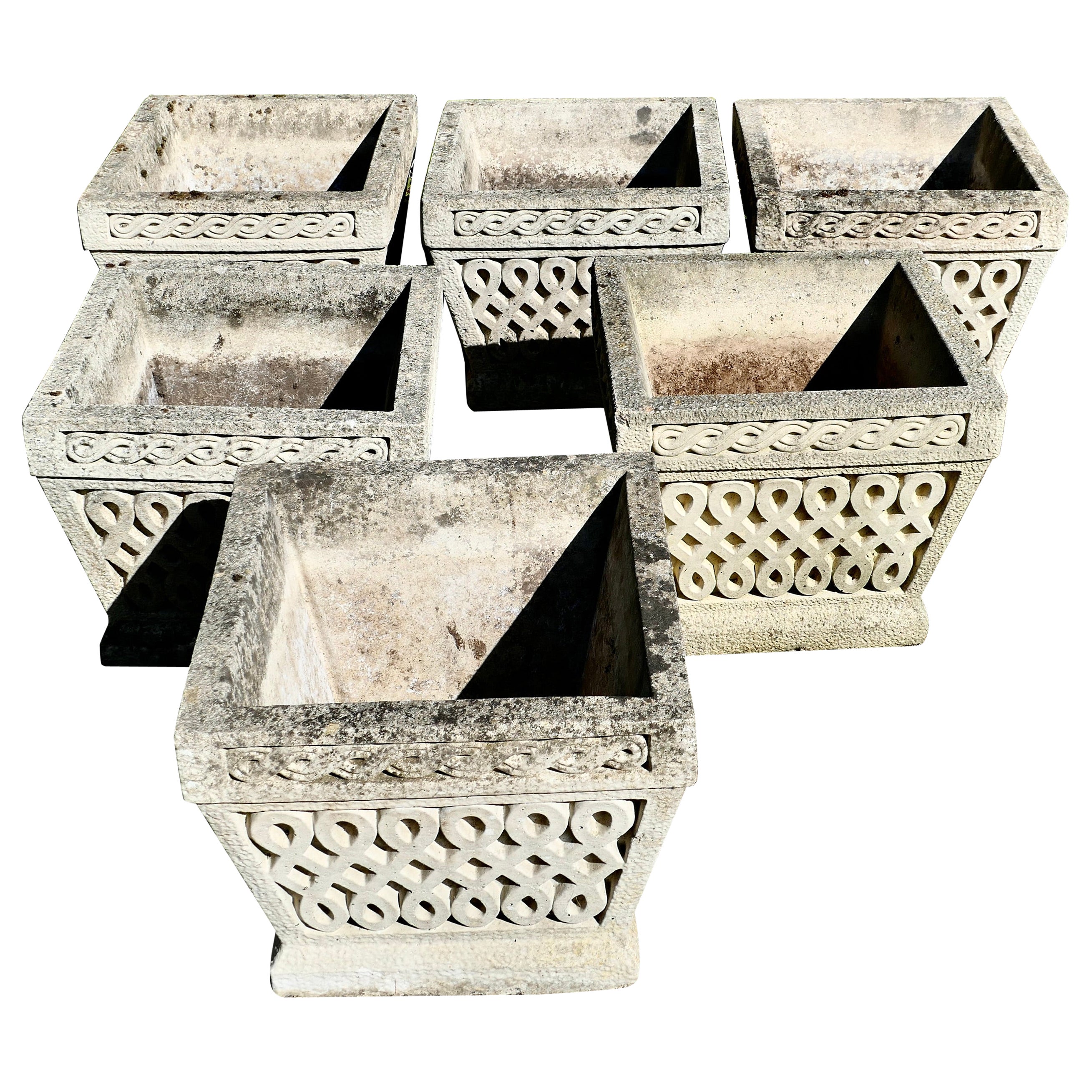 Set of 6 Classical Basket Weave Garden Planters For Sale