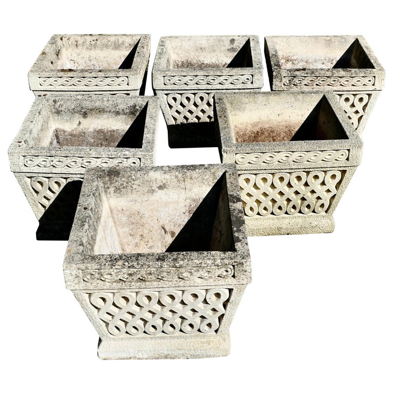 Set of 6 Classical Basket Weave Garden Planters For Sale at 1stDibs