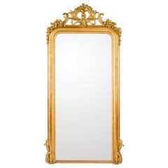 Grand miroir monumental français Louis Philippe du 19ème siècle, doré à la feuille d'or
