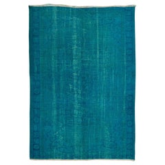 Turkish Vintage Rug in Teal Blue & Turquoise. Modern Handmade Carpet