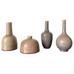 Antique Collection of Four Chinese Ceramic Vases with Peachbloom Glaze