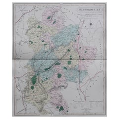 Original Antique English County Map, Bedfordshire. J & C Walker. 1851