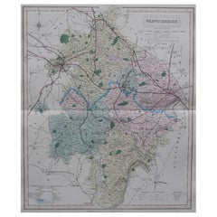 Original Antique English County Map, Warwickshire, J & C Walker, 1851