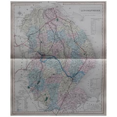 Original Antique English County Map, Lincolnshire, J & C Walker, 1851