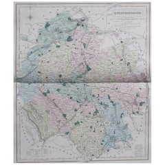 Original Antique English County Map, Herefordshire, J & C Walker, 1851