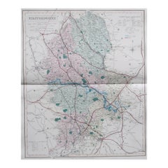 Mapa original antiguo del condado inglés de Staffordshire, J & C Walker, 1851