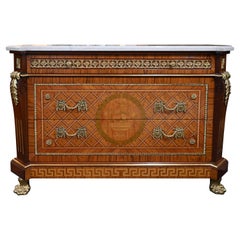 Used Louis XVI Style Ormolu Mounted Commode with Italian White Marble Top