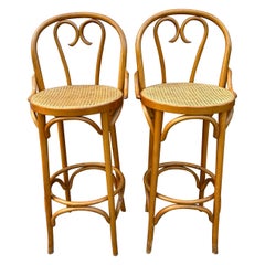 Midcentury Vintage Cane Round Bar Height Stools by Thonet