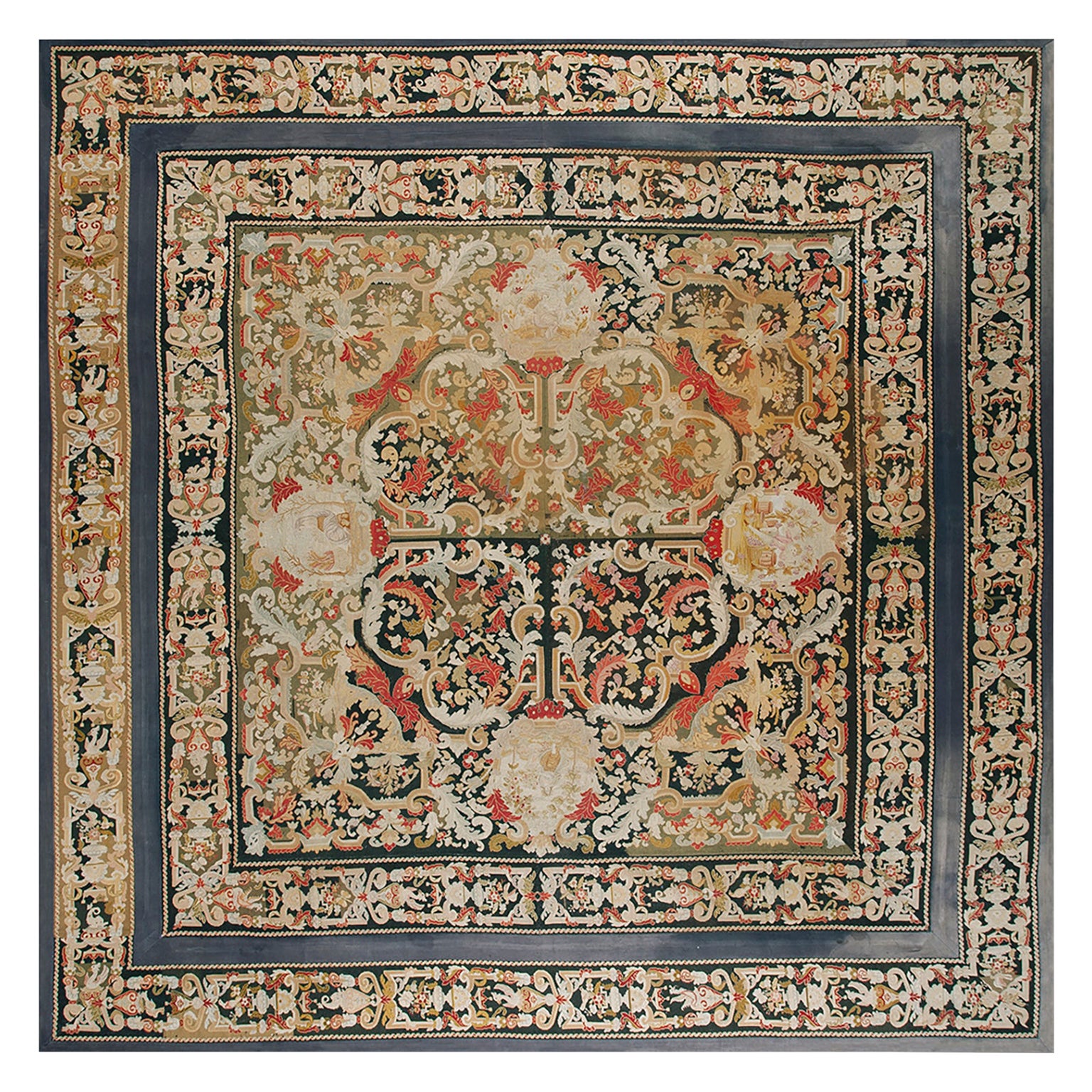 19th Century French Needlepoint Carpet ( 11' x 11' - 335 x 335 ) For Sale