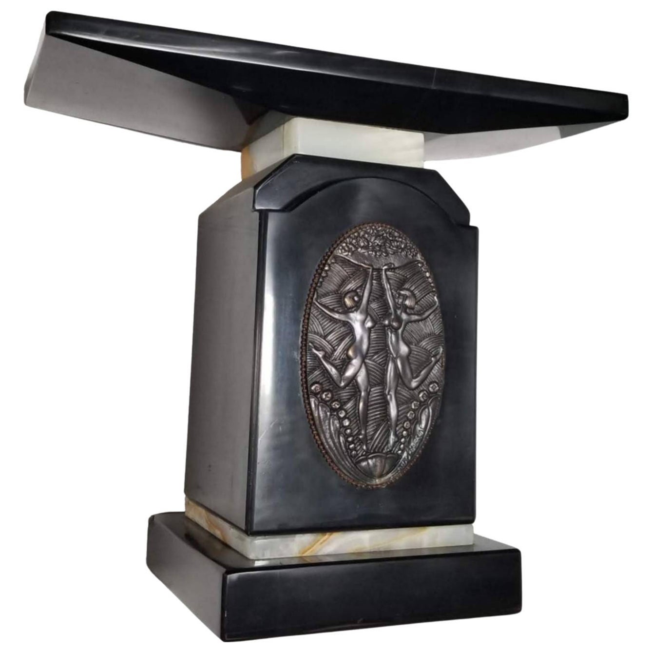 Art Deco Pedestal in Black Marble with Dancers in the Style of Demetre Chiparus For Sale