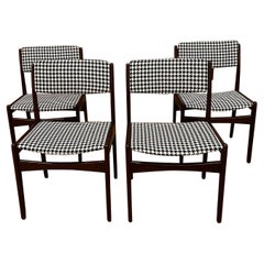 Vintage Midcentury Curated Rosewood Dining Chairs with New Houndstooth Upholster Set 0f