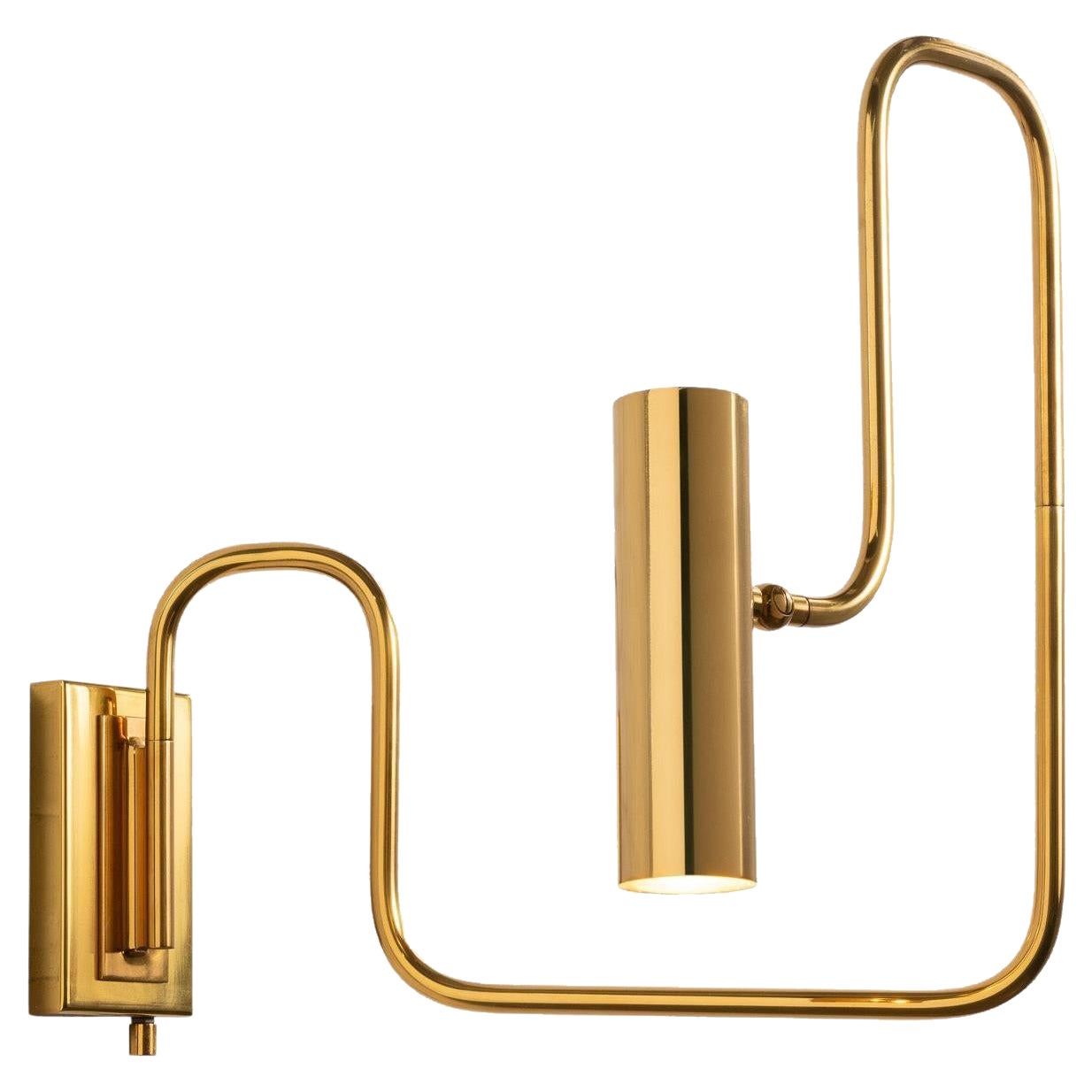 Pivot Single Wall Sconce with Articulating Arms in Polished Tarnished Brass For Sale