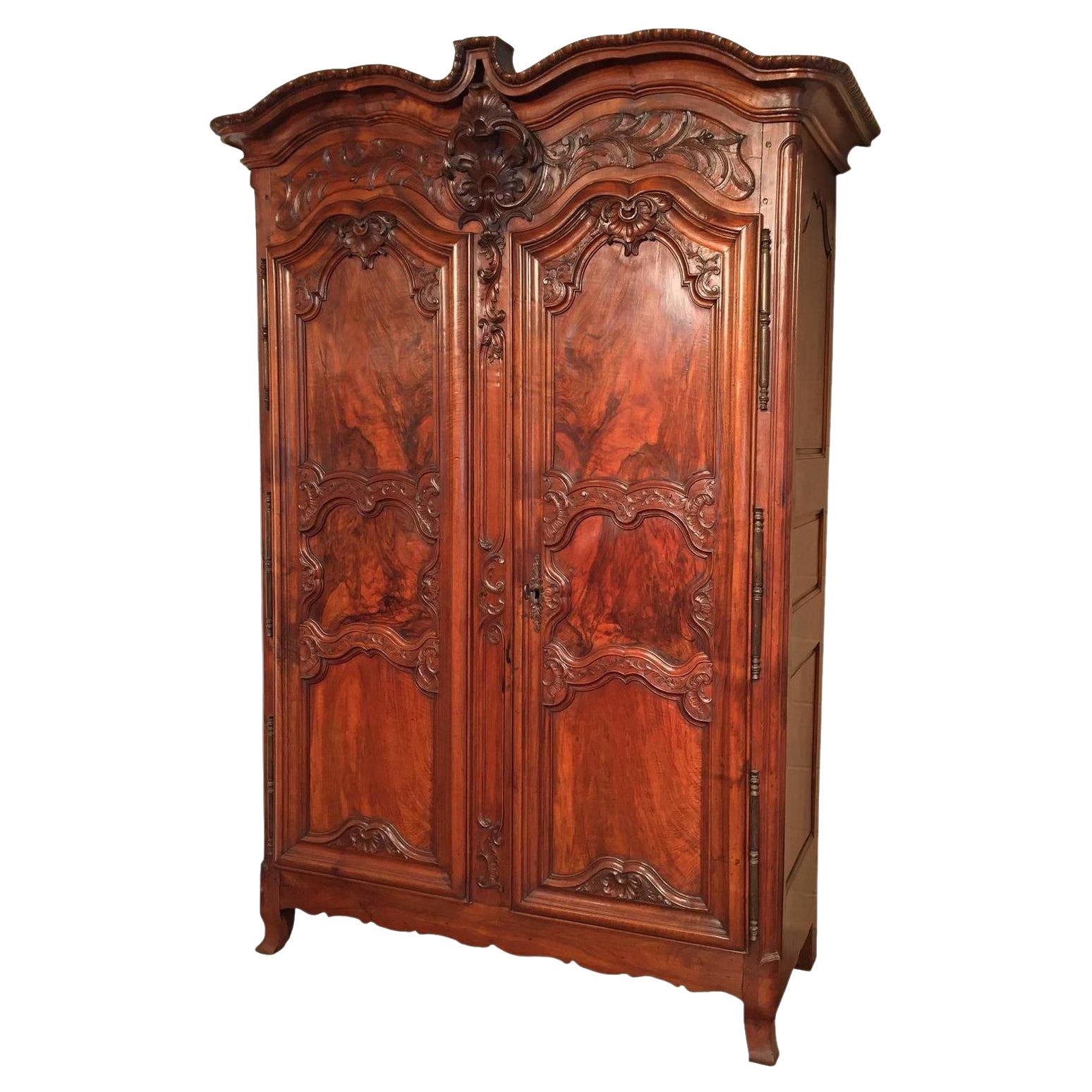 18th Century French Louis XV Carved Walnut Armoire from Lyon For Sale