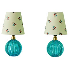 Vintage Turquoise Murano Table Lamps with Customized Shade, Italy, 1950s