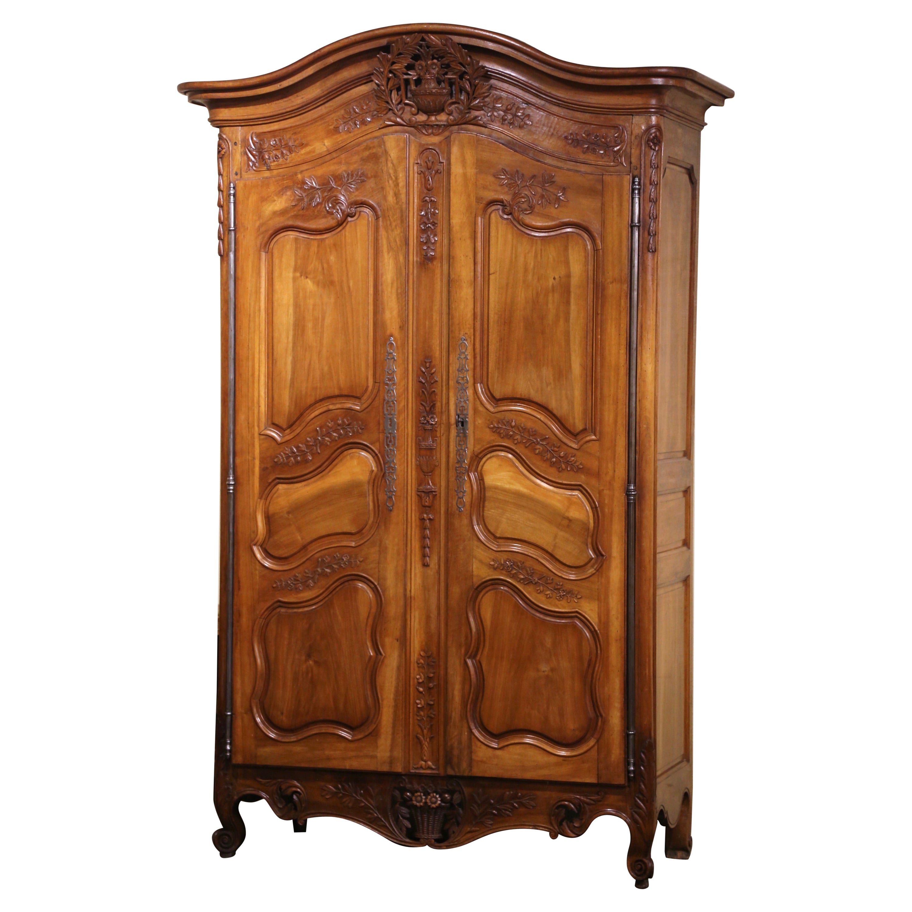 18th Century French Carved Walnut Wedding Armoire from Provence For Sale