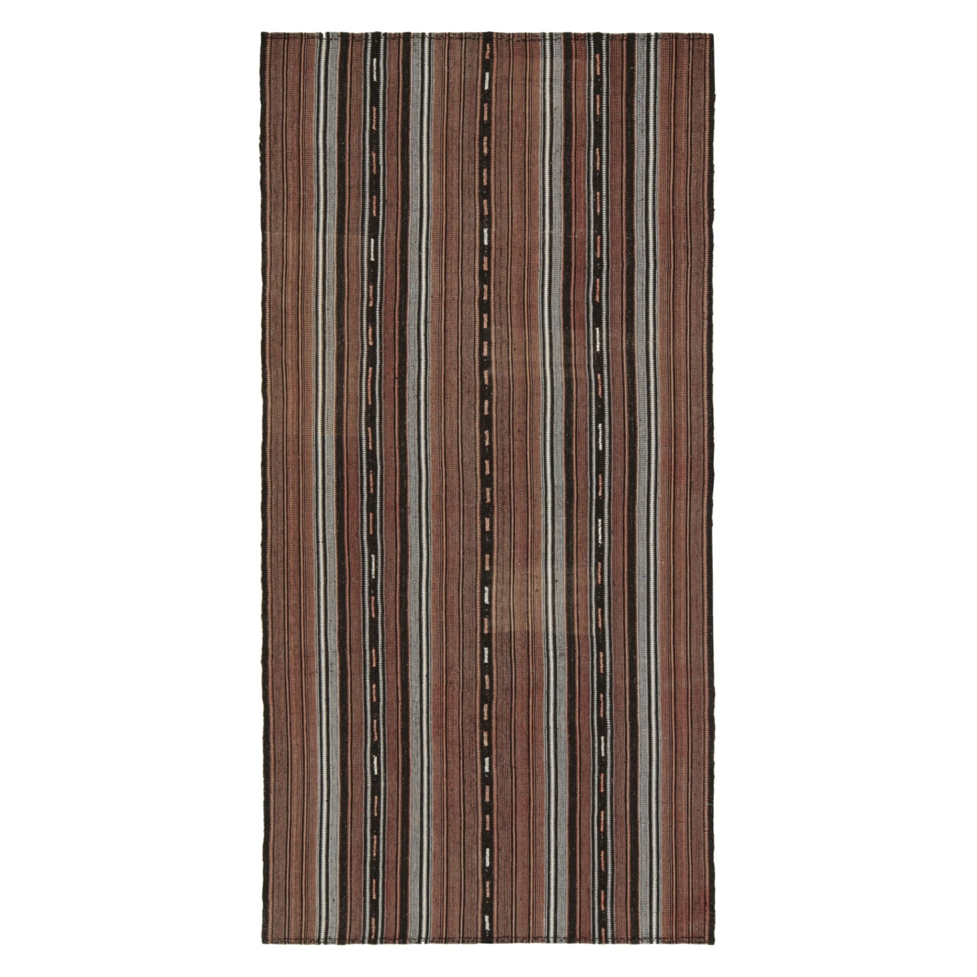 Vintage Shahsavan Persian Kilim in Brown with Beige Stripes For Sale