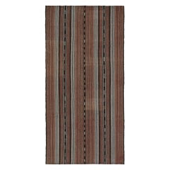 Kilim persan Shahsavan vintage en marron avec des rayures beiges