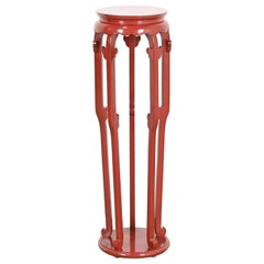 Baker Furniture Chinoiserie Red Lacquered Pedestal or Plant Stand, circa 1970s