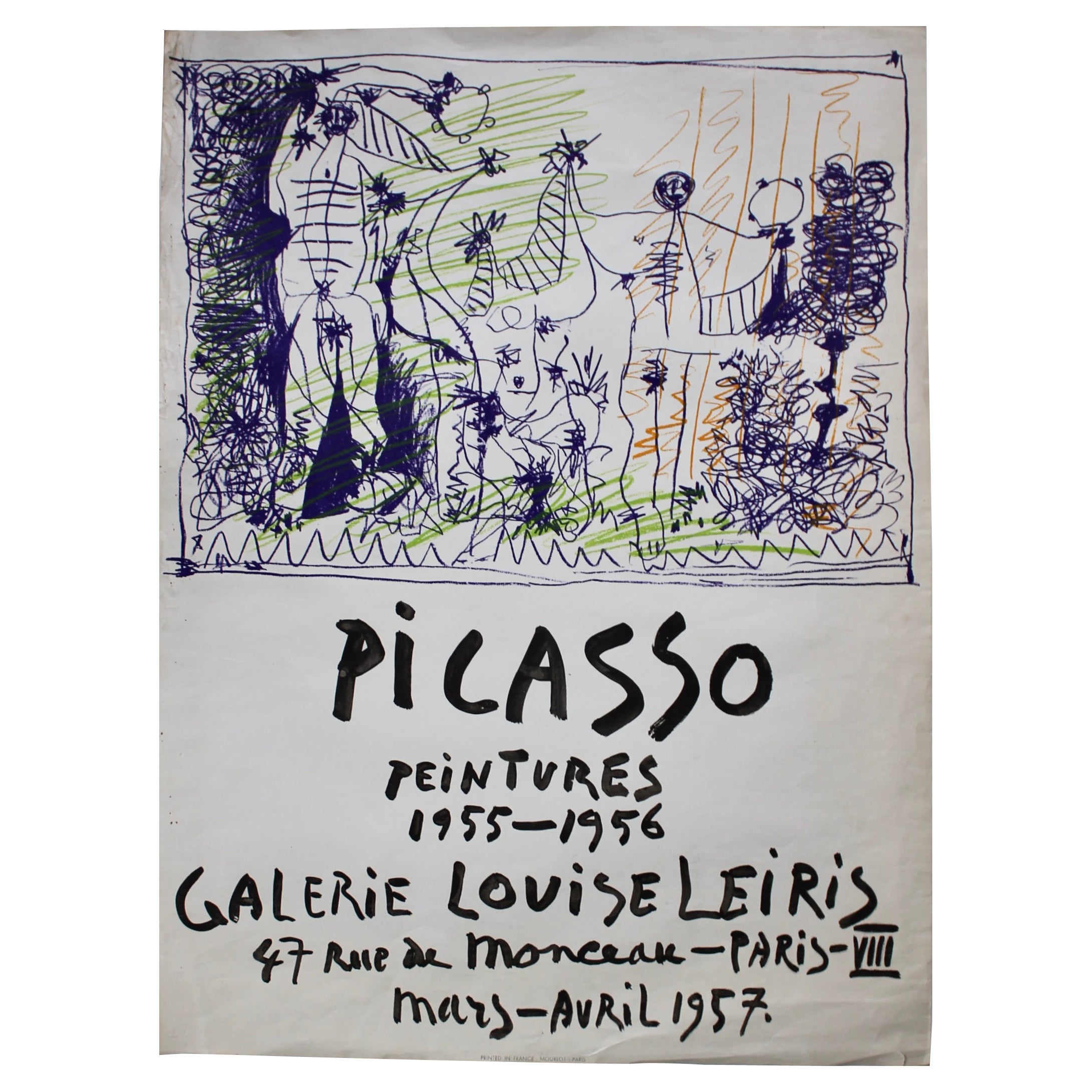 Affiche originale de Pablo Picasso, 1957, Galerie Louise Leiris