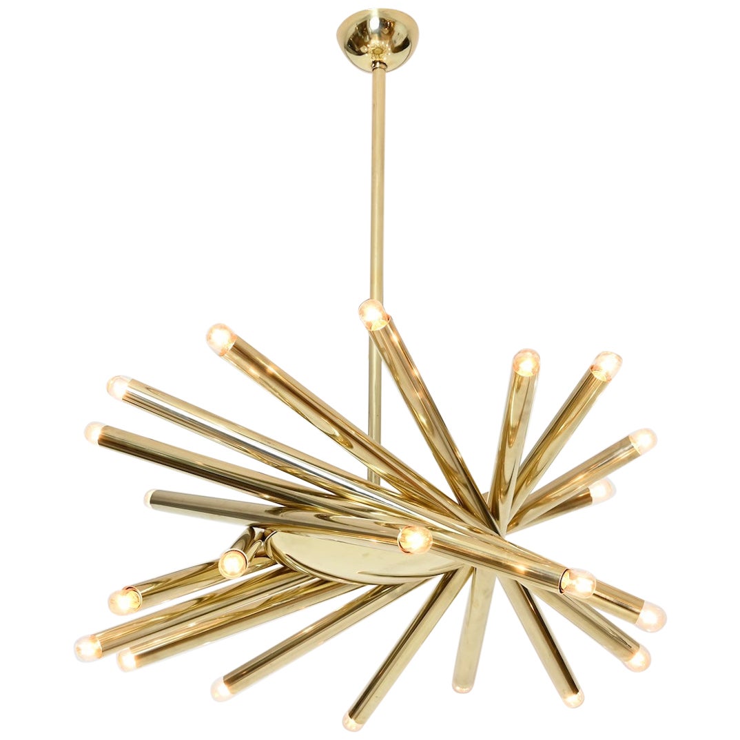 Rare Stilnovo 24 Light Brass Chandelier, circa 1960 For Sale