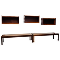 60s Hovering Rosewood Wall Mounted Cabinets Shelfs With Two Matching Side Tables