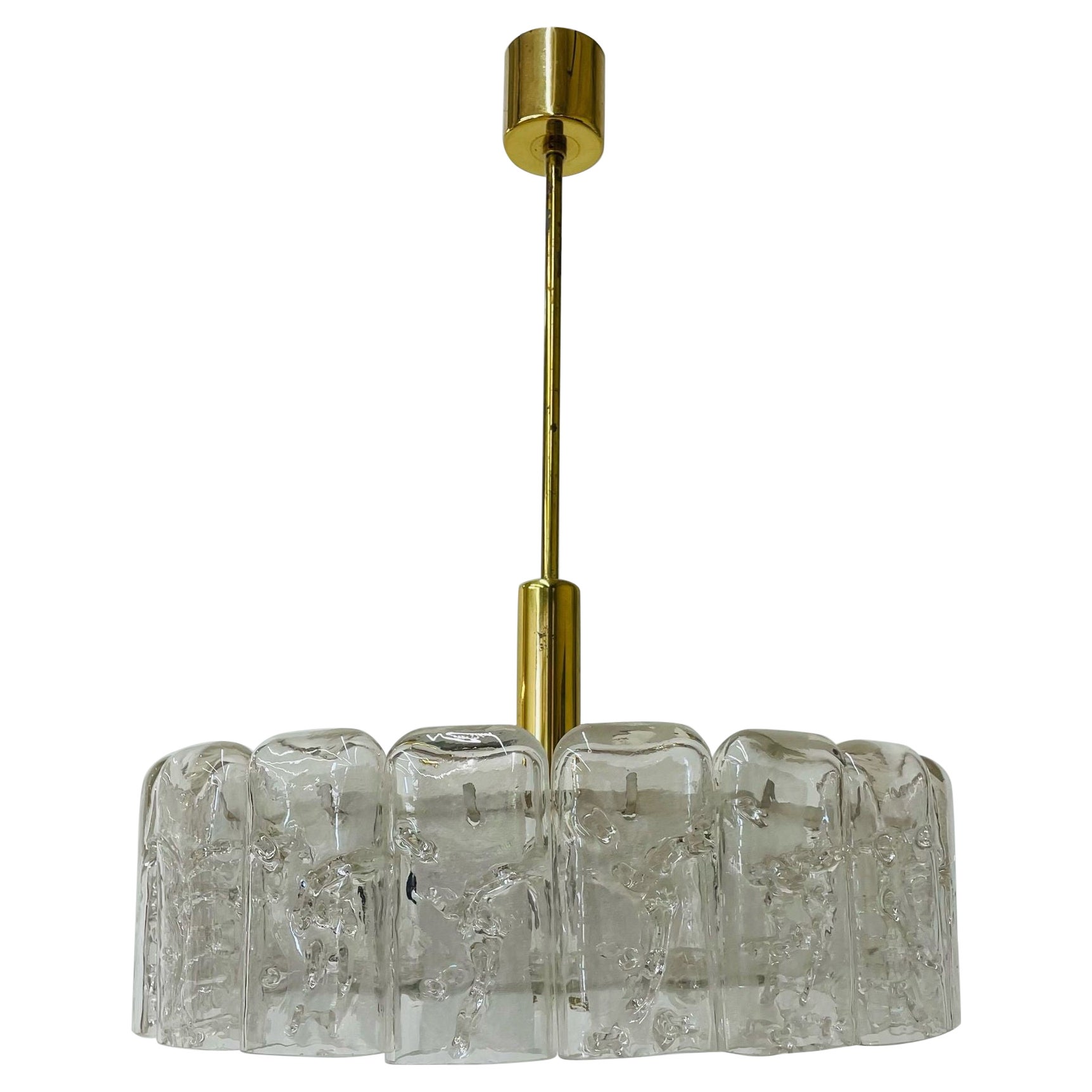 Small Circular German Mid-Century Modern Ice Glass Chandelier / Pendant, 1970s For Sale